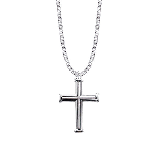 1-1/2 Inch Sterling Silver Outlined Inner Cross Necklace