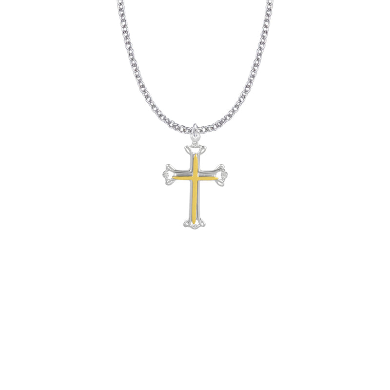 Two-Tone Sterling Silver Cross on Cross Necklace