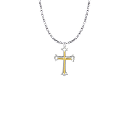 Two-Tone Sterling Silver Cross on Cross Necklace