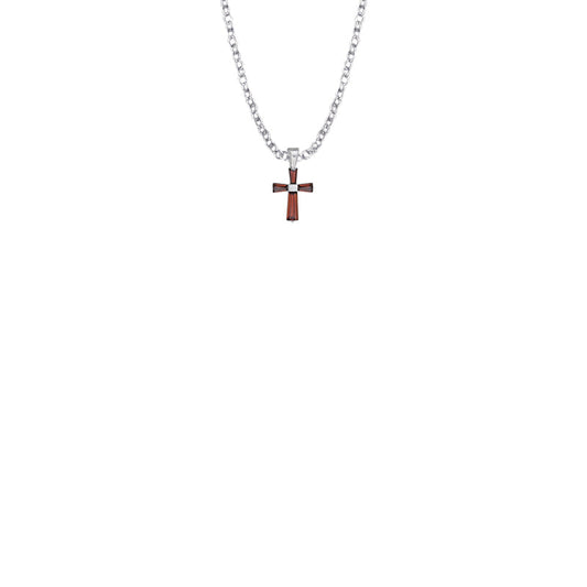 3/8 Inch Sterling Silver and Glass Crystal January Birthstone Baguette Cross Baby Necklace