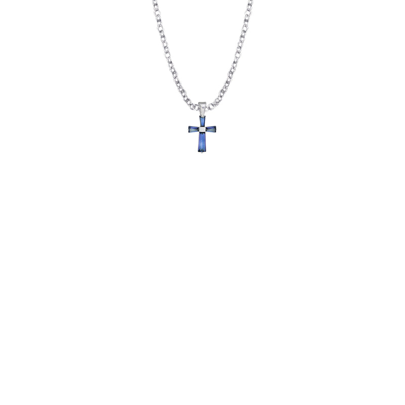 3/8 Inch Sterling Silver and Glass Crystal September Birthstone Baguette Cross Baby Necklace