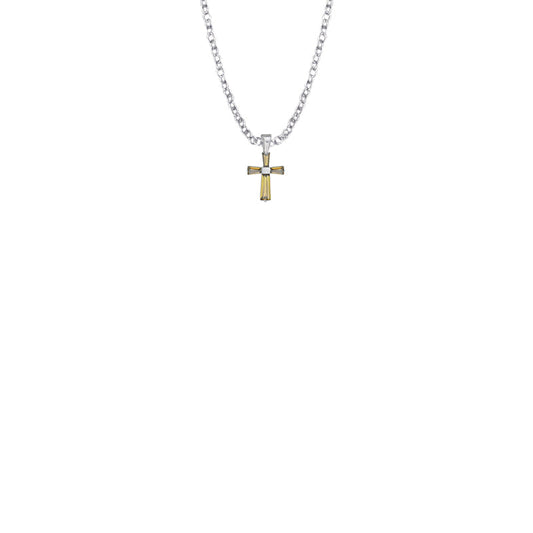 3/8 Inch Sterling Silver and Glass Crystal November Birthstone Baguette Cross Baby Necklace