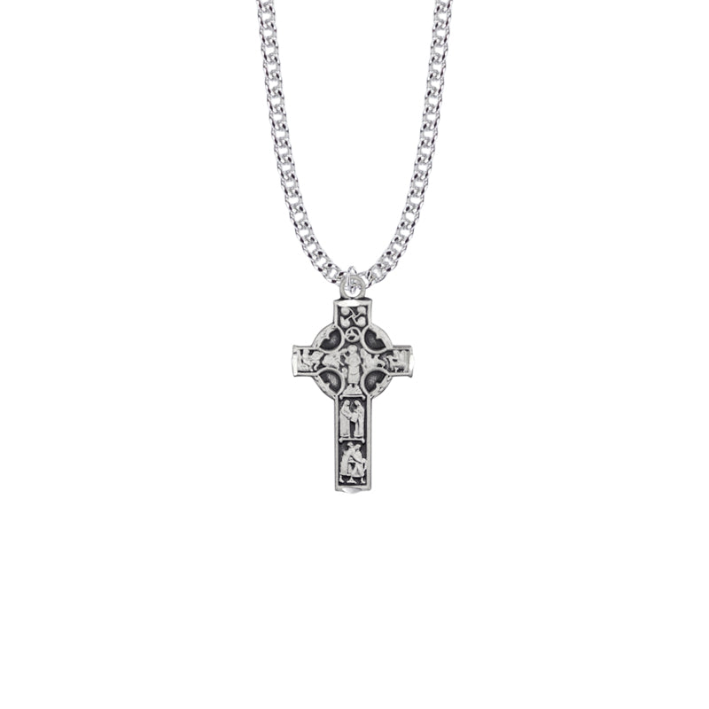 Sterling Silver Celtic Figures Cross Necklace