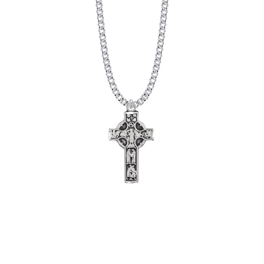 Sterling Silver Celtic Figures Cross Necklace