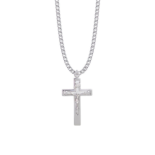 1-3/8 Inch Sterling Silver Cross and Nail Crucifix Necklace