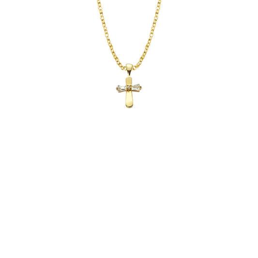 9/16 Inch Gold Filled Cubic Zirconia Stone Center Baby Cross Necklace