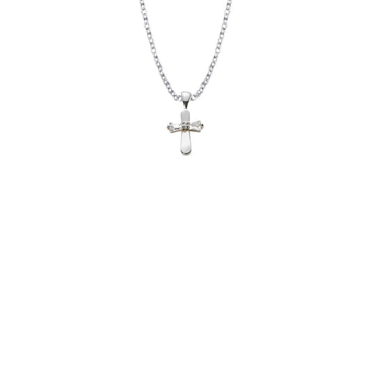 9/16 Inch Sterling Silver Cubic Zirconia Stone Center Baby Cross Necklace