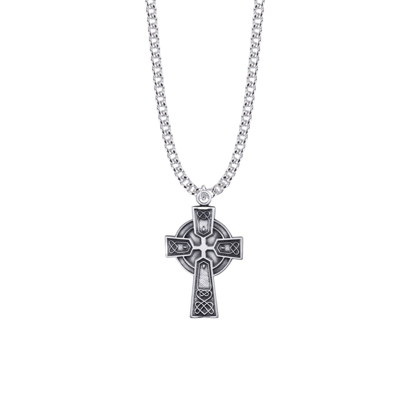 Sterling Silver Diamond Drag Engraved Large Celtic Cross