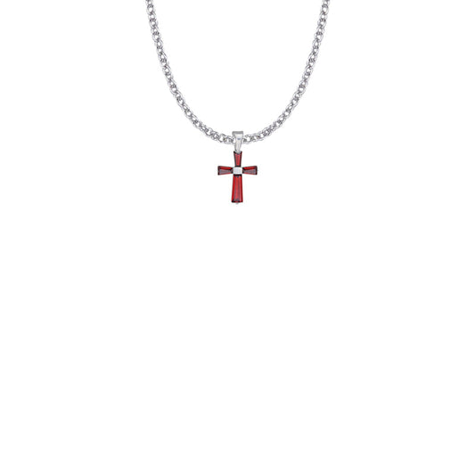5/8 Inch Sterling Silver and Glass Crystal First Communion July Birthstone Baguette Cross Necklace