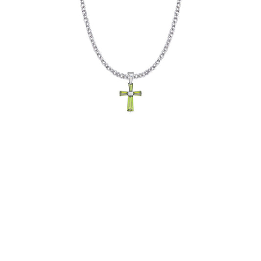 5/8 Inch Sterling Silver and Glass Crystal August Birthstone Baguette Cross Necklace