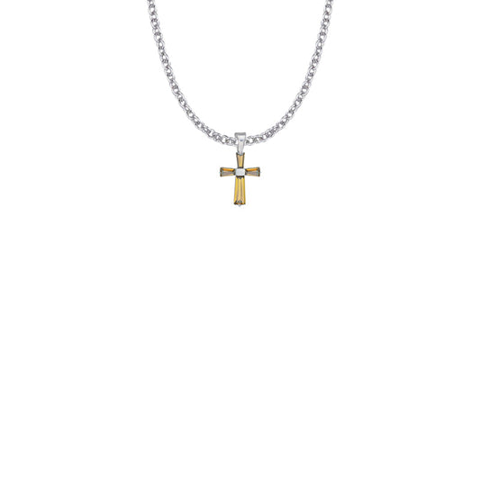 5/8 Inch Sterling Silver and Glass Crystal November Birthstone Baguette Cross Necklace