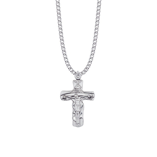 1-3/8 Inch Sterling Silver Holy Trinity Crucifix Necklace