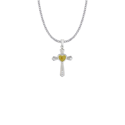 1-1/16 Inch Sterling Silver Centered Mustard Seed Heart and Cross Necklace