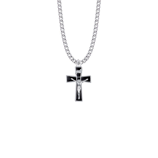 Sterling Silver Flared Ends Black Enameled Crucifix Necklace