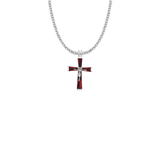 Sterling Silver and Glass Crystal January Birthstone Baguette Crucifix Necklace