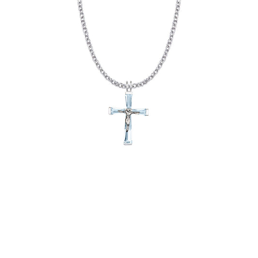 Sterling Silver and Glass Crystal June Birthstone Baguette Crucifix Necklace