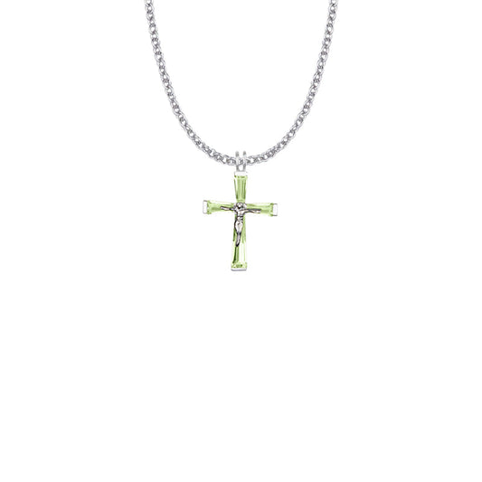Sterling Silver and Glass Crystal August Birthstone Baguette Crucifix Necklace