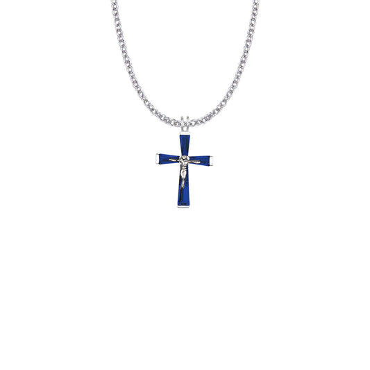 Sterling Silver and Glass Crystal September Birthstone Baguette Crucifix Necklace