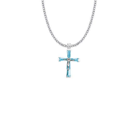 Sterling Silver and Glass Crystal December Birthstone Baguette Crucifix Necklace