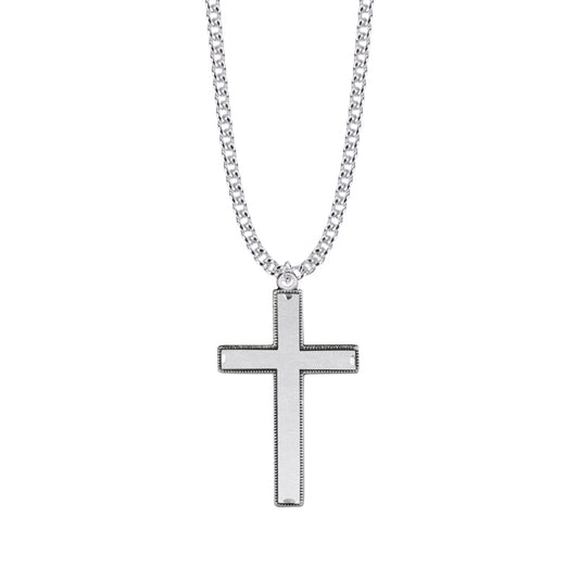 1-5/8 Inch Sterling Silver Beaded with Our Father Prayer on Back Cross Necklace
