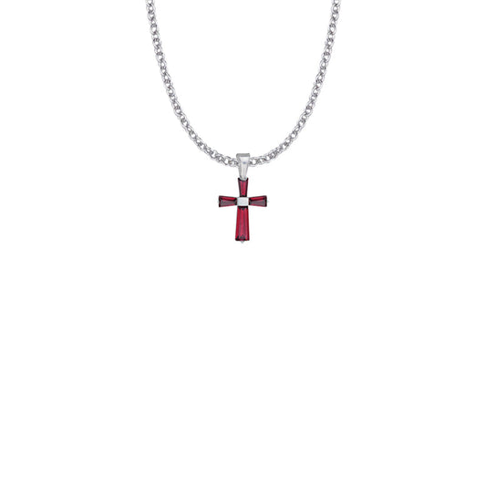Sterling Silver and Glass Crystal January Birthstone Baguette Cross Necklace
