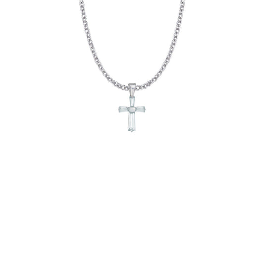 Sterling Silver and Glass Crystal April Birthstone Baguette Cross Necklace