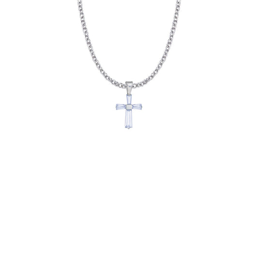 Sterling Silver and Glass Crystal June Birthstone Baguette Cross Necklace