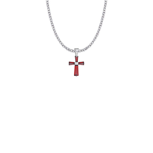 Sterling Silver and Glass Crystal July Birthstone Baguette Cross Necklace