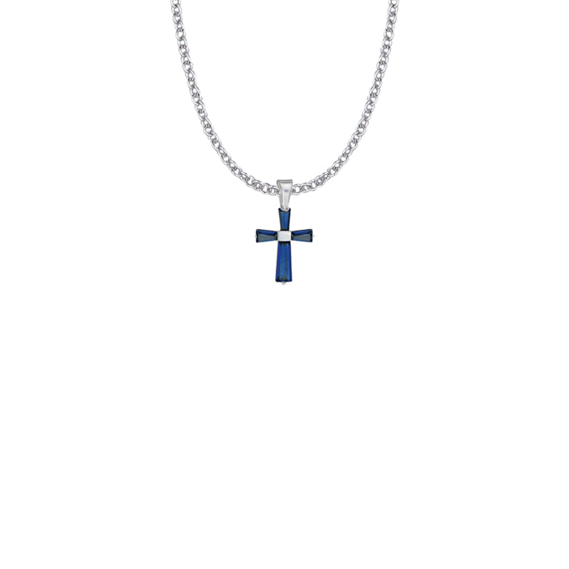 Sterling Silver and Glass Crystal September Birthstone Baguette Cross Necklace