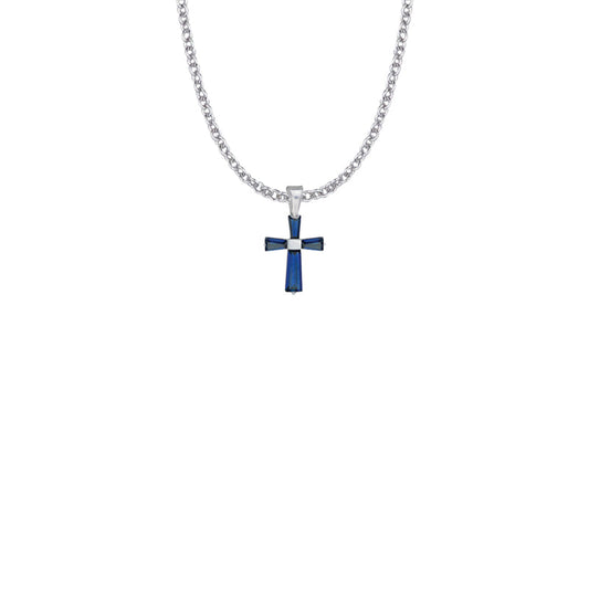 Sterling Silver and Glass Crystal September Birthstone Baguette Cross Necklace