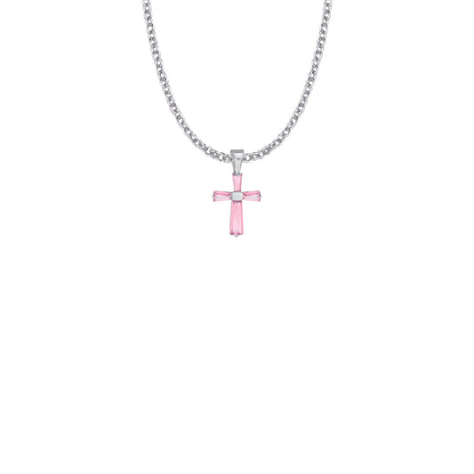 Sterling Silver and Glass Crystal October Birthstone Baguette Cross Necklace
