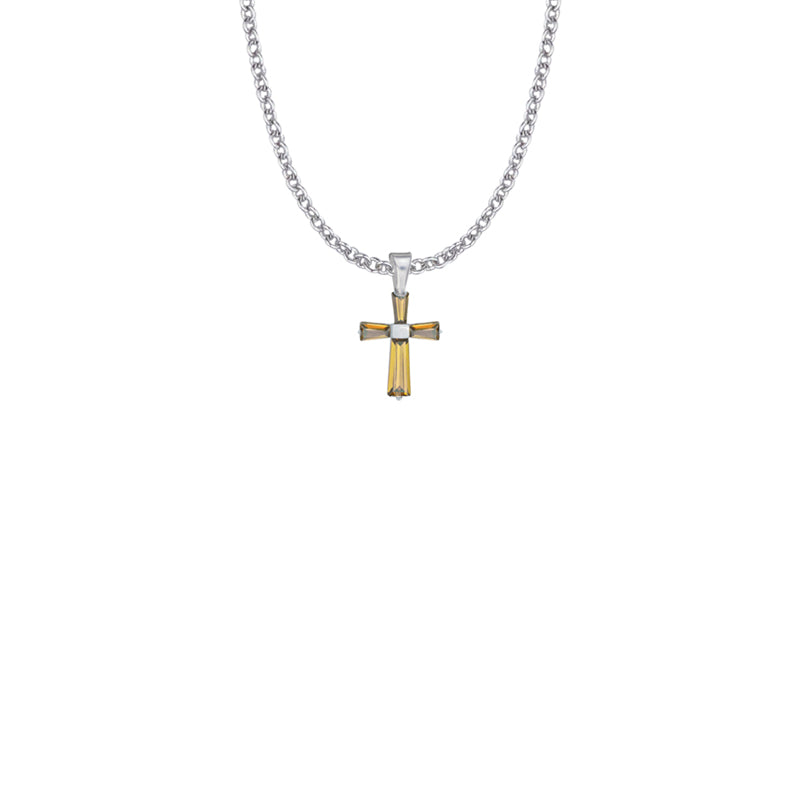 Sterling Silver and Glass Crystal November Birthstone Baguette Cross Necklace