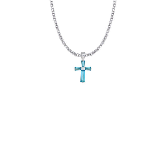 Sterling Silver and Glass Crystal December Birthstone Baguette Cross Necklace