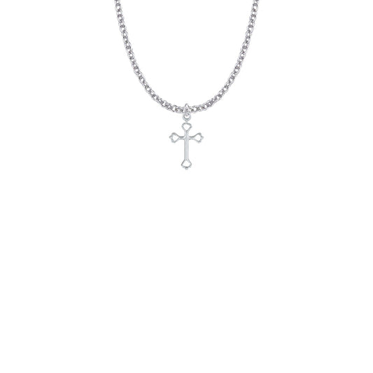 5/8 Inch Sterling Silver Opened Heart Ends Cross Necklace