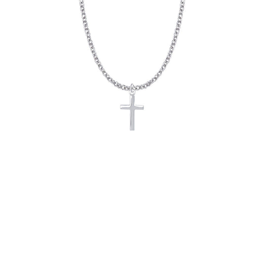 5/8 Inch Sterling Silver Plain Cross Necklace