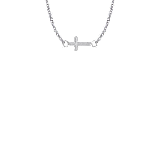 3/8 Inch Sterling Silver Sideways Cross Necklace