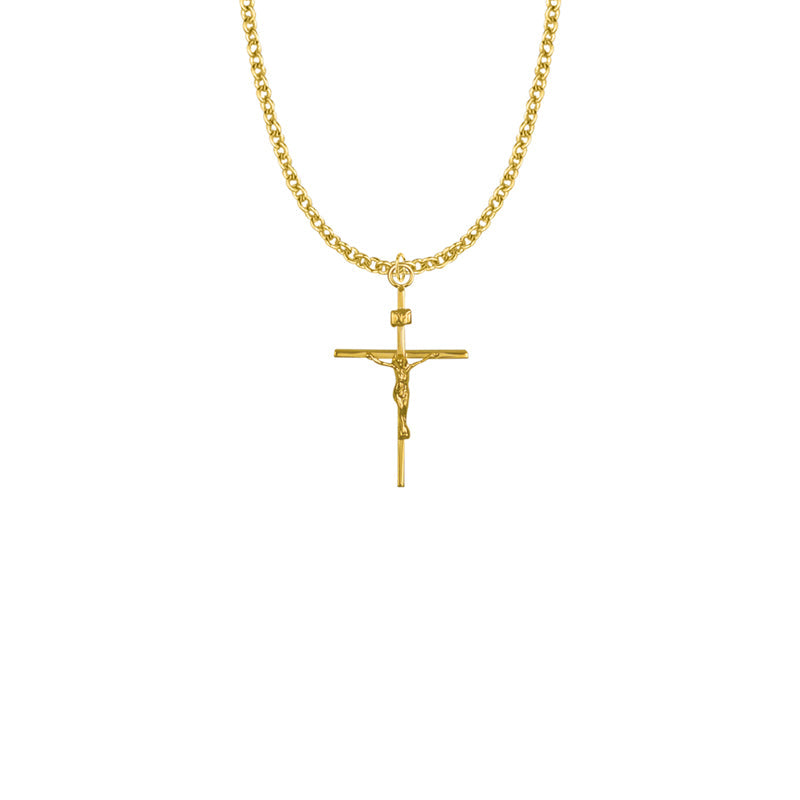 Gold Plated Over Sterling Silver Stick Crucifix Necklace