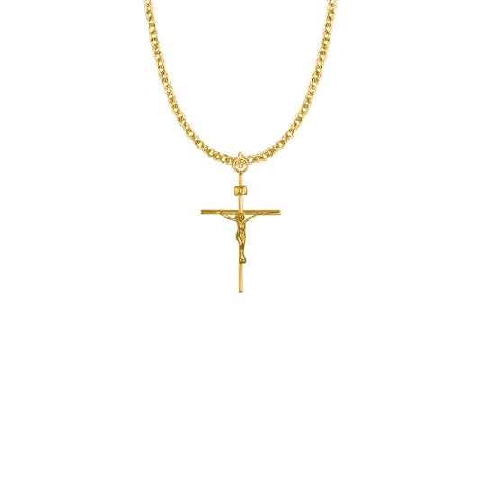 Gold Plated Over Sterling Silver Stick Crucifix Necklace