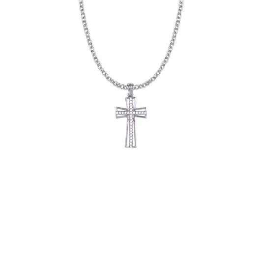 Sterling Silver Pierced and Flared Crystal CZ Stone Cross Necklace