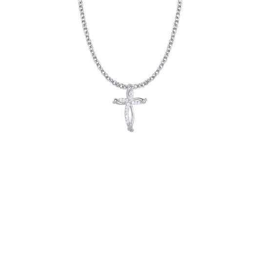 Sterling Silver Crystal CZ Stones Bow Cross Necklace
