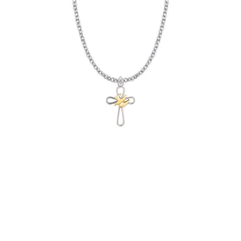 Two-Tone Sterling Silver Open Dove Cross Necklace