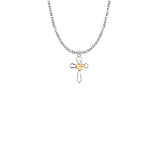 Two-Tone Sterling Silver Open Dove Cross Necklace
