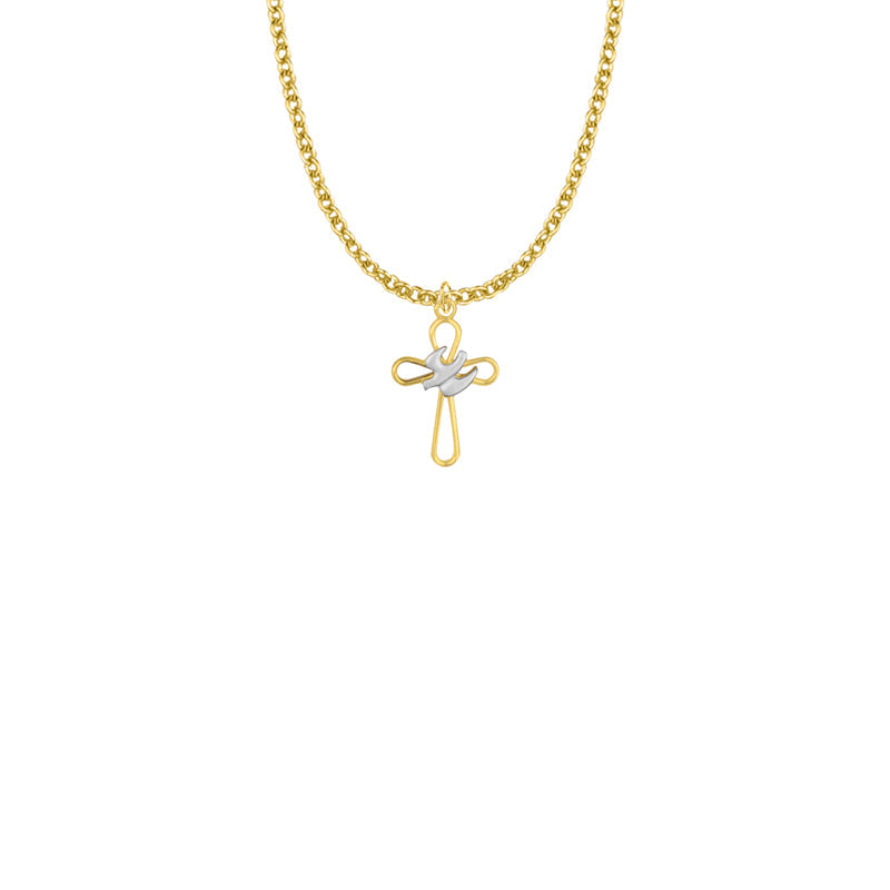 Two-Tone Gold Plated Over Sterling Silver Open Dove Cross Necklace