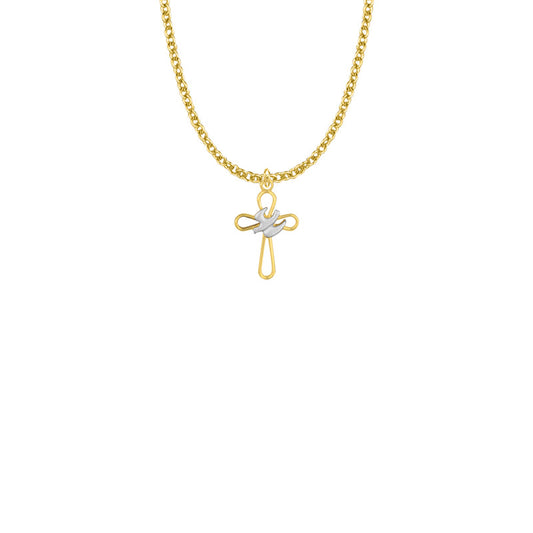 Two-Tone Gold Plated Over Sterling Silver Open Dove Cross Necklace
