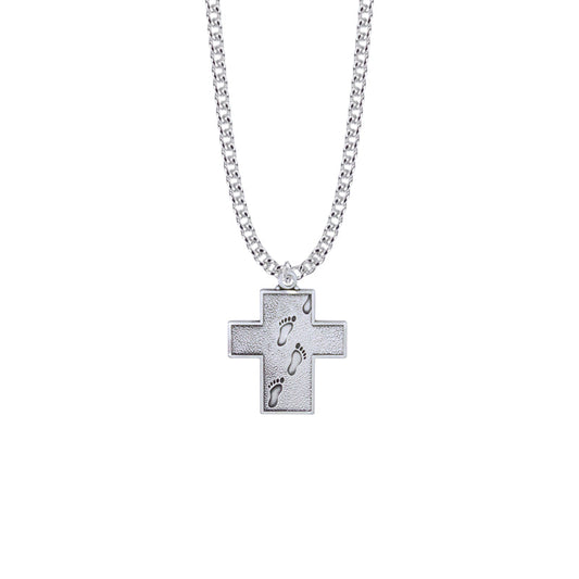 Sterling Silver Footprints Cross Necklace with Verse on Back