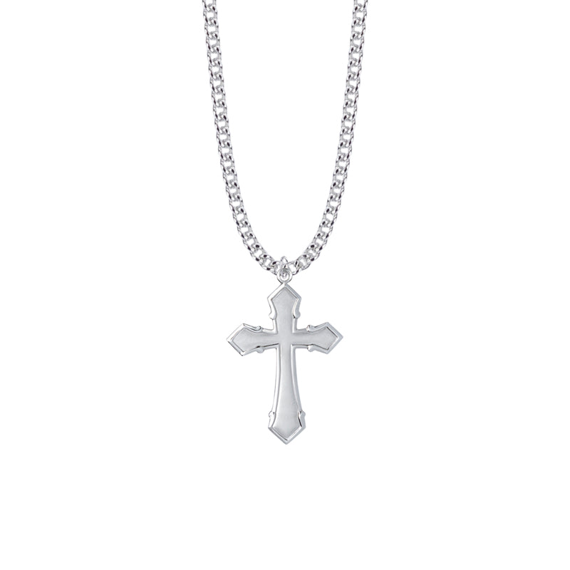 Sterling Silver Raised Sword Edges Cross Necklace