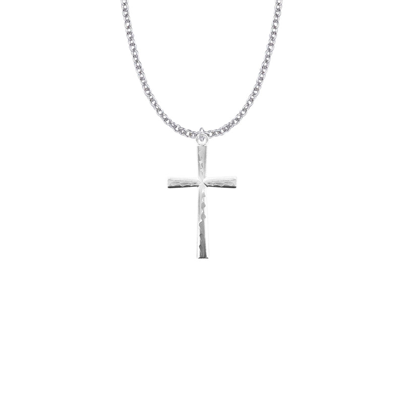 Sterling Silver Flared Engraved Cross Necklace