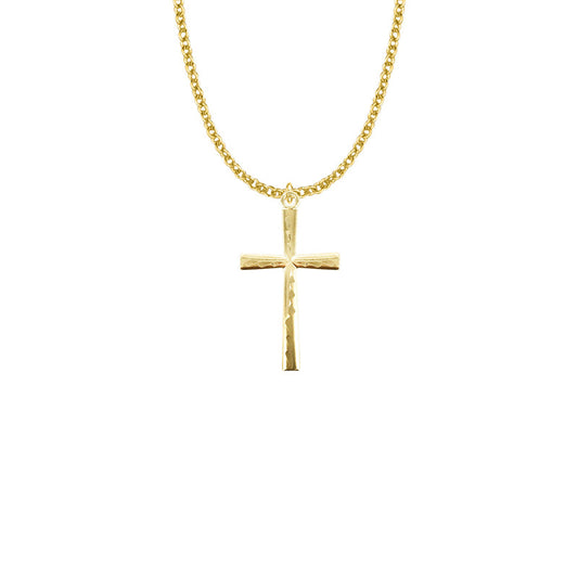 Gold Plated Over Sterling Silver Flared Engraved Cross Necklace