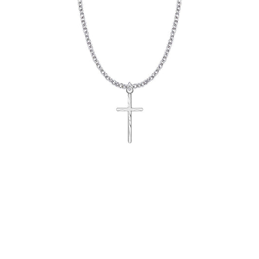 Sterling Silver Diamond Engraved Stick Cross Necklace
