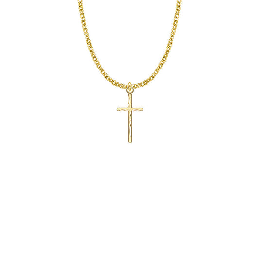 Gold Plated Over Sterling Silver Diamond Engraved Stick Cross Necklace